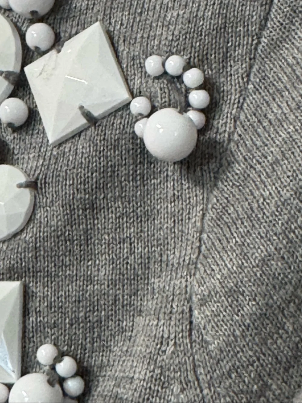 Kate Spade Cardigan Sweater Cotton Silk Cashmere Beaded Jewel Gray Size XS